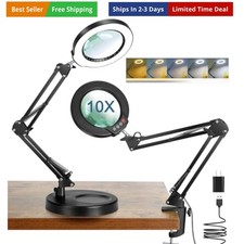 10X Magnifying Glass with Light and Stand, 5 Color Modes Stepless Dimmable 2-...
