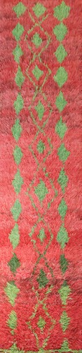 Warm Coral Red Moroccan Runner Rug 3x12 Ft Handmade Geometric Wool Carpet