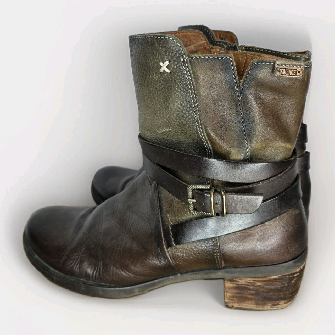 Pikolinos Wmns 39 8 Zip Up Western Ankle Boots in Distress Whiskey Brown Leather