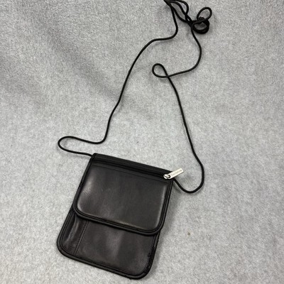 Brookstone  Leather Wallet Cross Body Bag Travel Passport Black