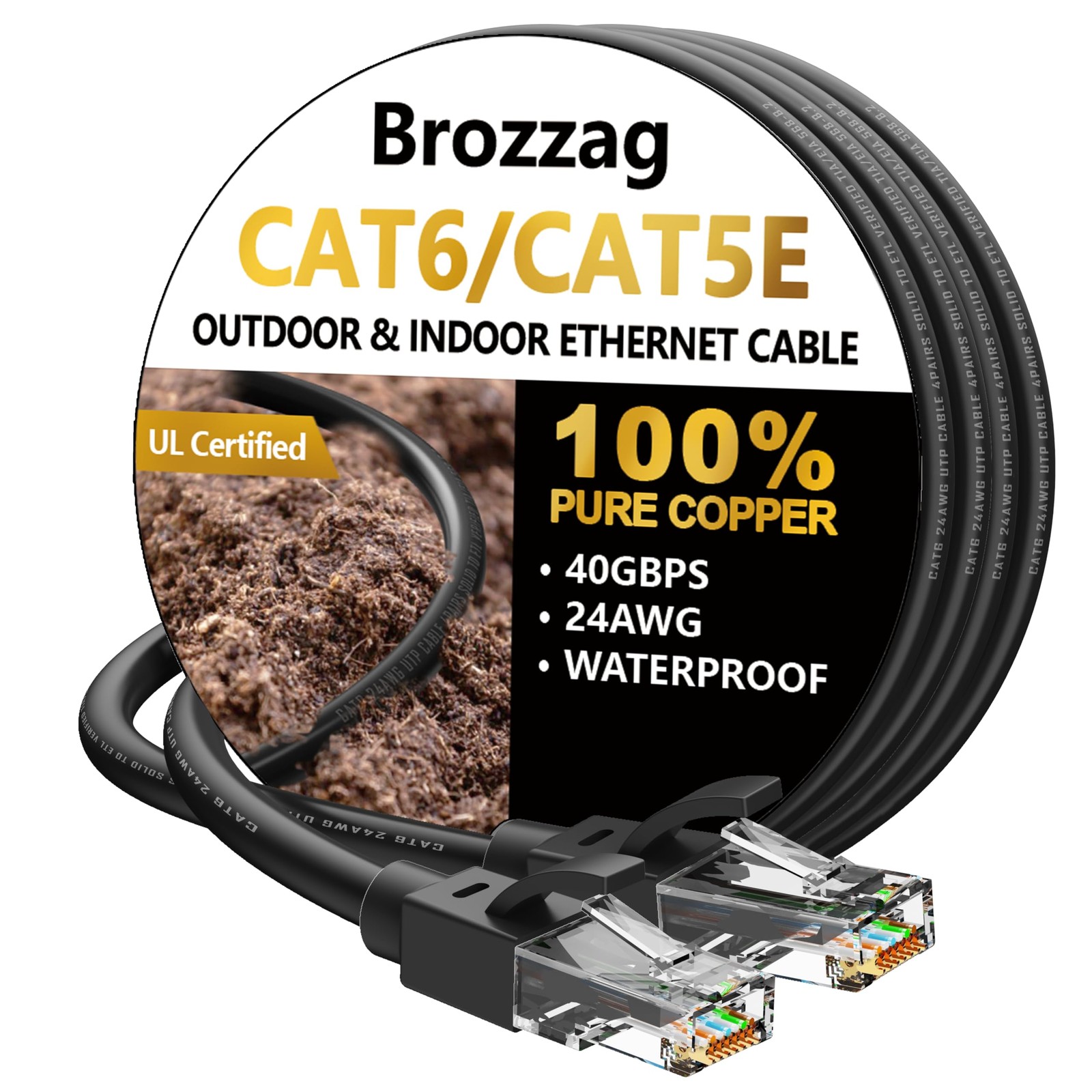 25ft Cat8 Ethernet Cable 40Gbps High-Speed for Cat6/Cat5E 24AWG Pure Copper