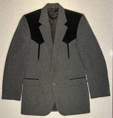 Vintage Circle S Boise Western Suit Jacket Charcoal Grey Cowboy Arrow Detail 42L