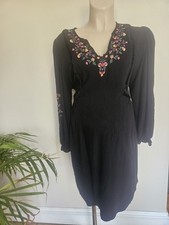 Seraphine Maternity Nursing Black Embroidered Boho Dress Size 14