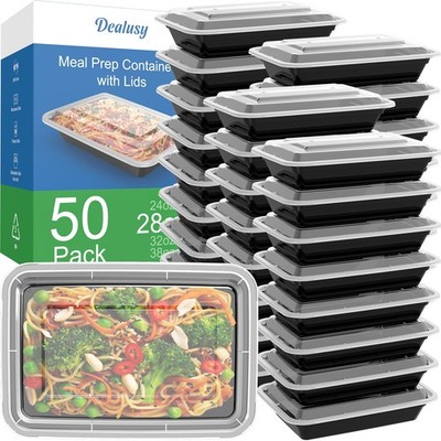 Dealusy 50 Pack (100-Piece) 28 oz Meal Prep Containers Reusable 28 oz, Black