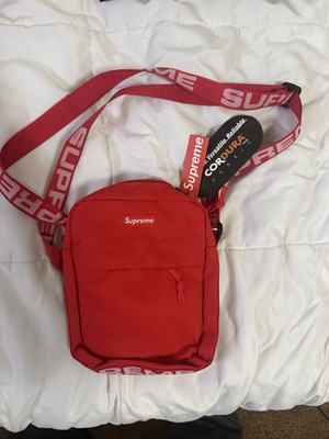 Supreme Red Small Shoulder Bag Zip Closure Adjustable Logo Strap