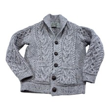 Aran Crafts Kid Irish Cardigan Sweater 4-5 Years Oatmeal Wool Fisherman Cable D3
