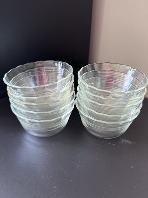 10 Vtg Pyrex Clear Glass Custard Bowls Scalloped With 3 Lines 6oz