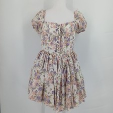 Cider Women's Floral Print Puff Sleeve Cottagecore Mini Dress Size L romper