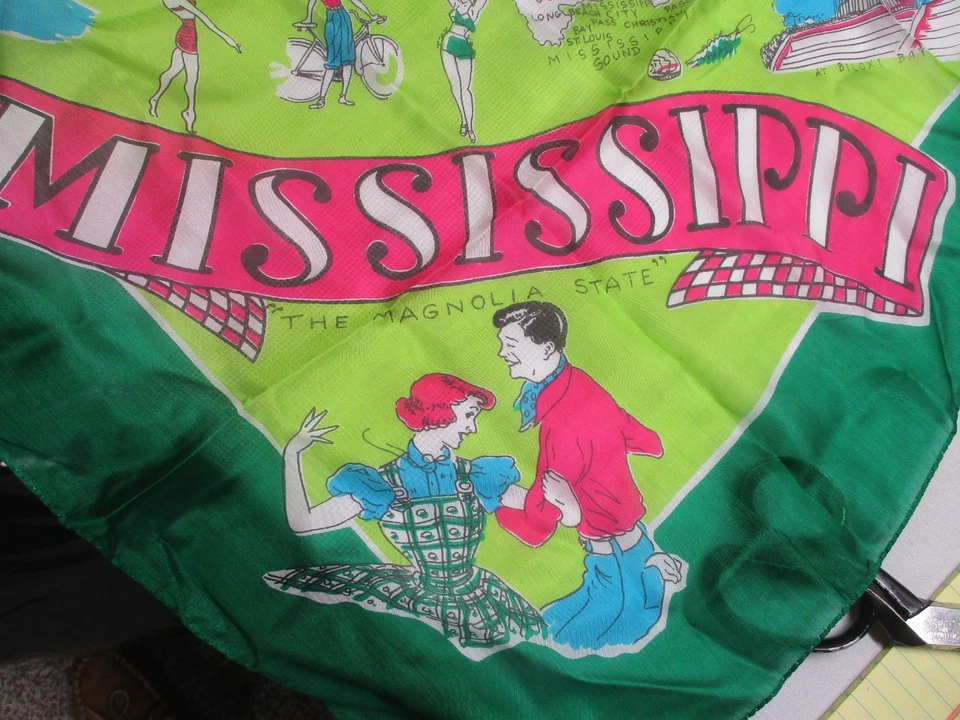VINTAGE MAP OF MISSISSIPPI SILK SCARF ~ "THE MAGNOLIA STATE" ~ 1950s ~ 30" - Image 2 of 4