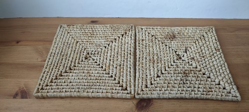 2 x Vintage Mid Century Mats Raffia Woven Placemats Plant Mats Square 60s 70s