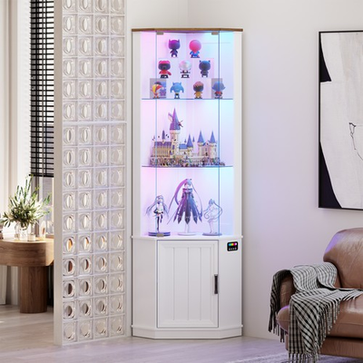 #ad 69quot;Display Cabinet with Glass Doors 3 Tier Corner Curio Cabinet with RGB Lights $169.98