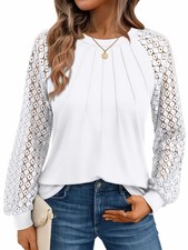 Women's Long Sleeve Lace Tops Business Shirts Blouse M, White