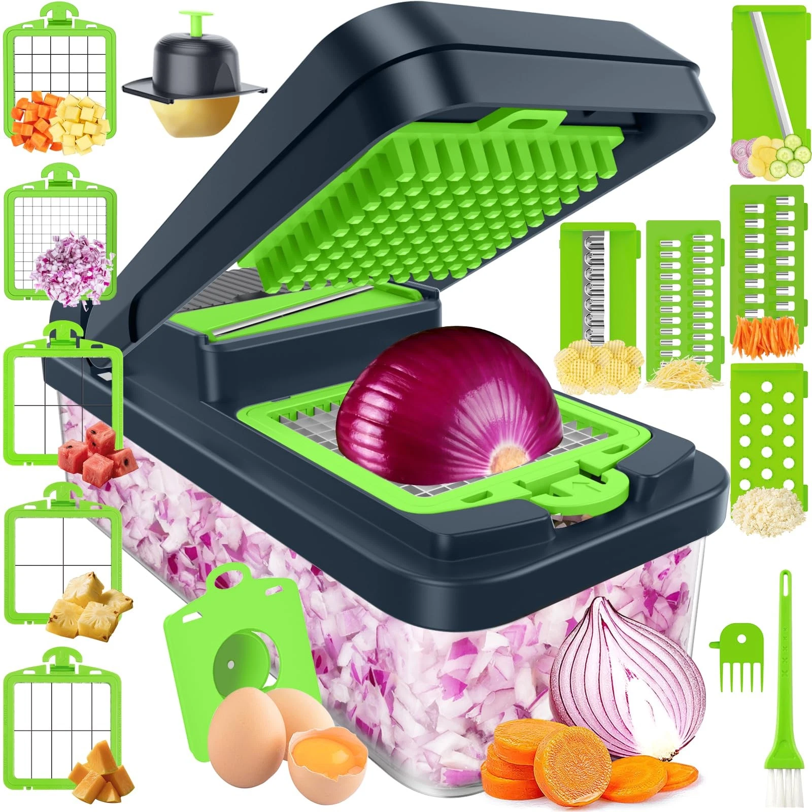 15-in-1 Vegetable Chopper, Kitchen Gadgets with 10 Blades, Veggie, Food, Onio...