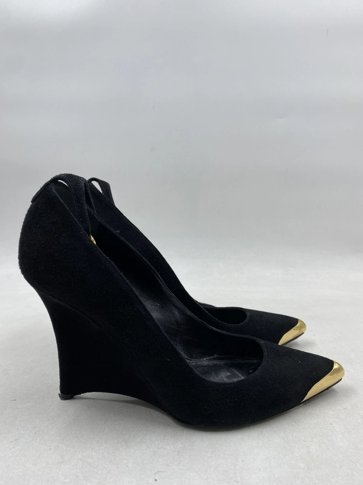 Alexander McQueen zeppa nera scamosciata oro punta cappuccio W 7 5