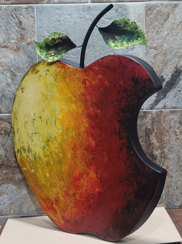 Arte de pared de metal manzana pintura al óleo mezcla amarillo rojo capas de pintura pared colgante - Imagen 7 de 13