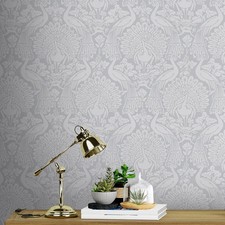 Image of Laura Ashley Contemporary Pale slate Damask Smooth Wallpaper