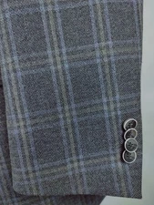 Joseph Abboud Blazer Men 40L Gray Wool Purple Blue Plaid Check Jacket Sport Coat