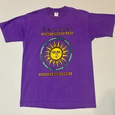 Vintage 90s Sun Face Purple Single Stitch Graphic Art T-Shirt Fruit of the Loom