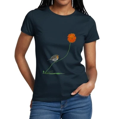 Rotkehlchen Auf Blümchen Frauen T-Shirt - Bild 1 von 4