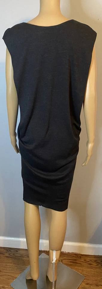 LANVIN grey wool ruched dress with black satin bow SZ 42 - Image 4 of 4