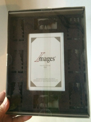 NEW NOS Boxed IMAGES Metal Picture Frame with Cutouts Evergreen Christmas Trees - Imagen 4 de 5