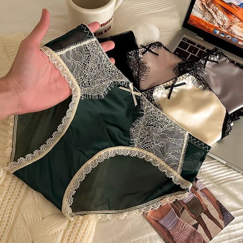 3Pair Bowknot Lace Womens Seamless Low Rise Underpants Lingerie Briefs Underwear - Picture 8 of 29