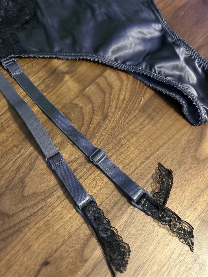 Glossy Second Skin Satin Thong Panties Garters 3XL SEXY Lingerie Eyelash Lace - Image 4 of 4