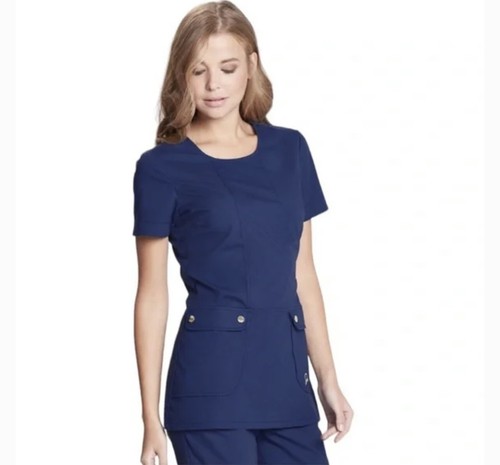 JAANUU Scrub Top Women's Size Large Side Zip front - Navy Blue - Picture 2 of 6