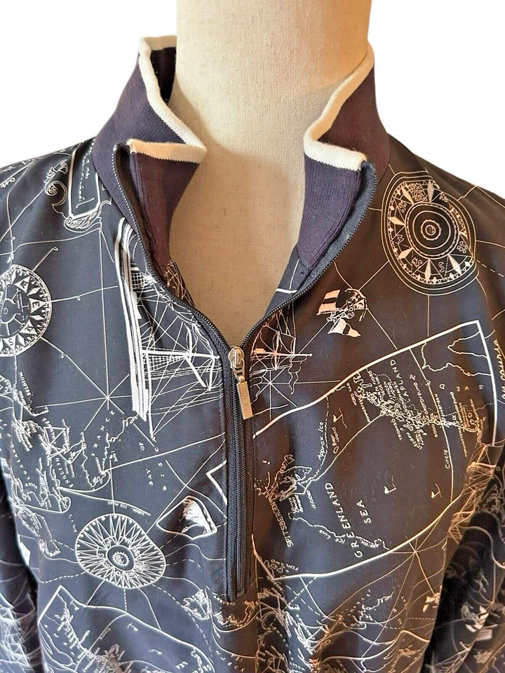 Vintage 90’s Liz Claiborne Dark Navy Pullover 1/4 Zip Windbreaker Nautical Large Foto 2 de 4