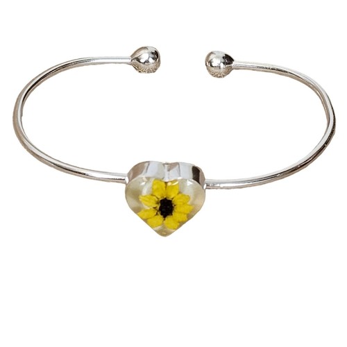 Sterling Silber Armreif Armband echt Sonnenblume Herz 925 signiert bezaubernd TAMI
