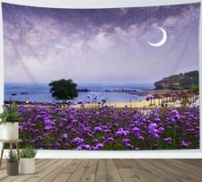 Lavender Garden Tapestry Starry Sky Ocean Wall Hanging for Living Room Bedroom