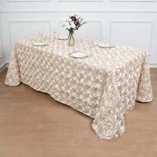Beige RIBBON ROSES 90x132" RECTANGLE TABLECLOTHS Wedding Catering Linens