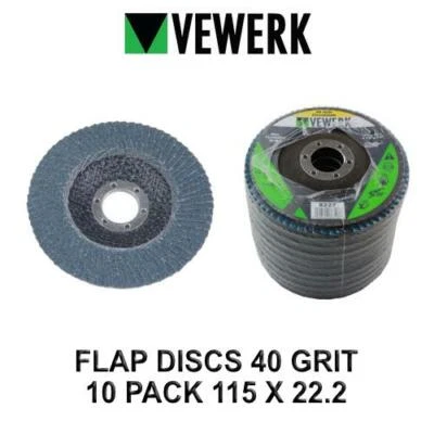 VEWERK Flap Discs 40 Grit Zirconium 115 X 22.2 Pack Of 10 8227