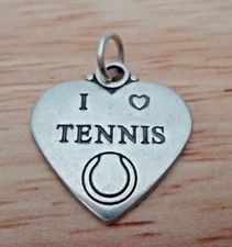 Sterling Silver 18x18mm I Love Tennis with Ball Heart Charm