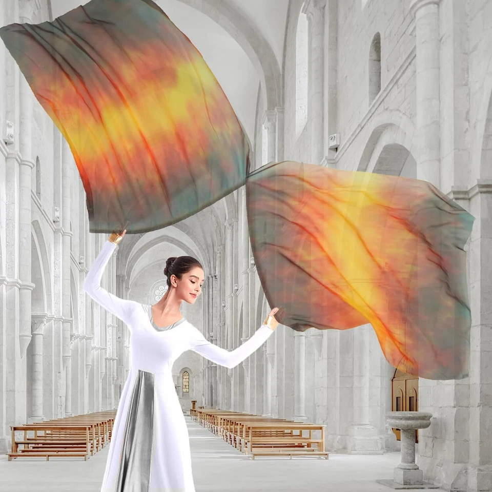 Banderas de adoración 54"x45" para iglesia alabanza danza mujeres espectáculo de arte banderas de gasa flexibles Foto 2 de 4