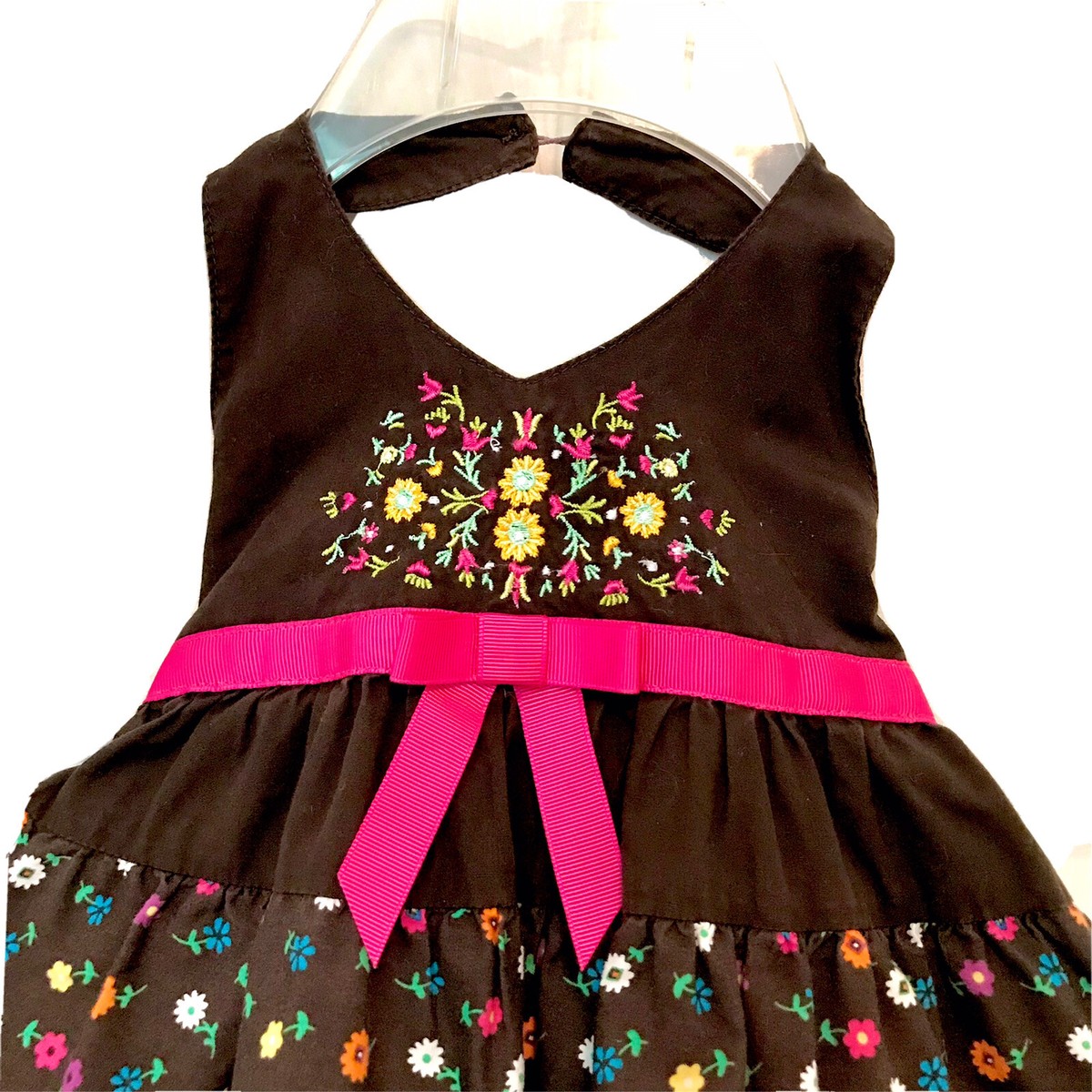 Robe Fille Blueberi Boulevard - Taille 6X - Imprimé Fleurs Brunes Et Roses - Neuf
