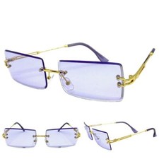 New Classy Elegant Modern Contemporary SUNGLASSES Rimless Gold Frame Purple Lens