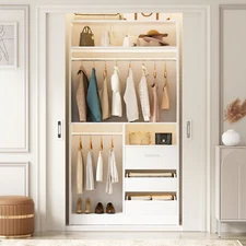 36" Freestanding Closet System With 2 Hanging Rods ＆ 3 Open Drawers ＆ 3 Shelves
