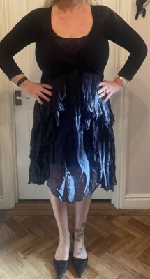 Phase Eight Navy Blue Silk Lagenlook Crossover Cocoon Drape Dress - Size S