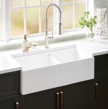 Signature Hardware SHF36182BWH Rowena 36" Farmhouse 60/40 Fireclay Kitchen Sink