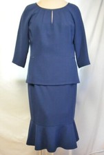 NWT Lafayette 148 Skirt/Top Navy Blue Wool Crepe Lined Set/Outfit-Satin Trim-10