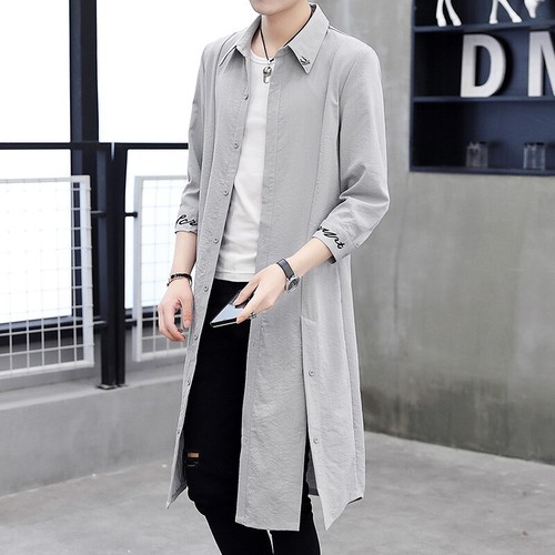 M-3XL Korean Mens 3/4 Sleeve Slim Fit Long Shirts Casual Tops Coats Outwear HOT - Picture 3 of 11