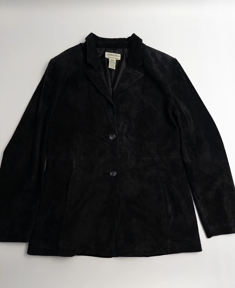 Genuine Leather Suede Jacket Mens Medium Black 2 Button Pork Skin St Johns Bay - Image 3 of 4