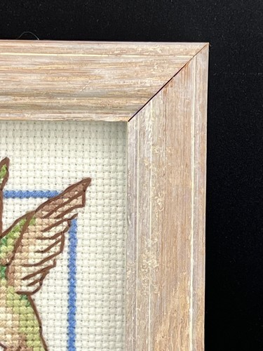 Hummingbirds Pink Flowers Floral Scene Cross Stitch Needlepoint Framed Wall Art - Picture 11 of 13
