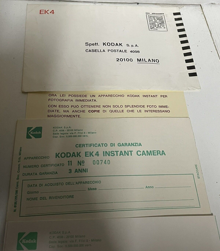 MACCHINA FOTOGRAFICA KODAK EK4 INSTANT CAMERA con scatola e certificato garanzia - Foto 10 di 16