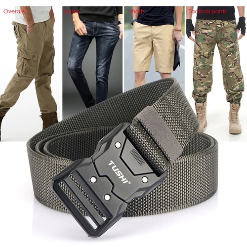 Men's Tactical Belt Hard Alloy Quick Release Buckle Soft Nylon Military Belt - Picture 6 of 38
