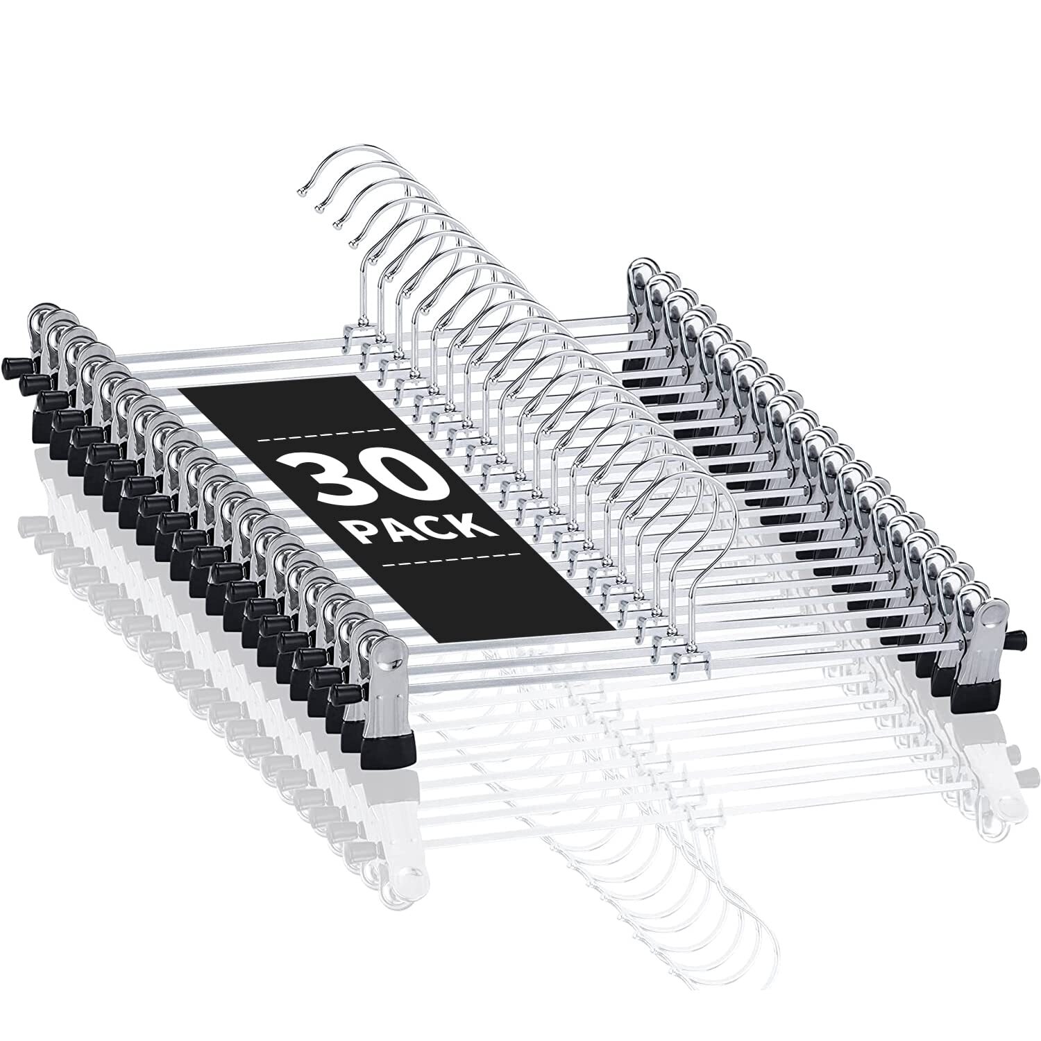 30 Pack Heavy-Duty Pants & Skirt Hangers with Clips for Women Shorts Clothes Storage