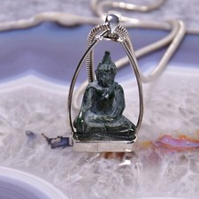 Jade Anhänger, 925er Silber, Edelsteinanhänger (14537), Buddha, Gravur