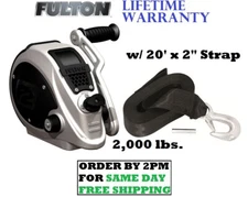 FULTON F2 TRAILER WINCH 2,000 lb W/ 20'X2" STRAP & HOOK ADJSTBL HANDLE BULK BOAT