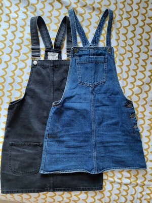 oasis black denim pinafore dress